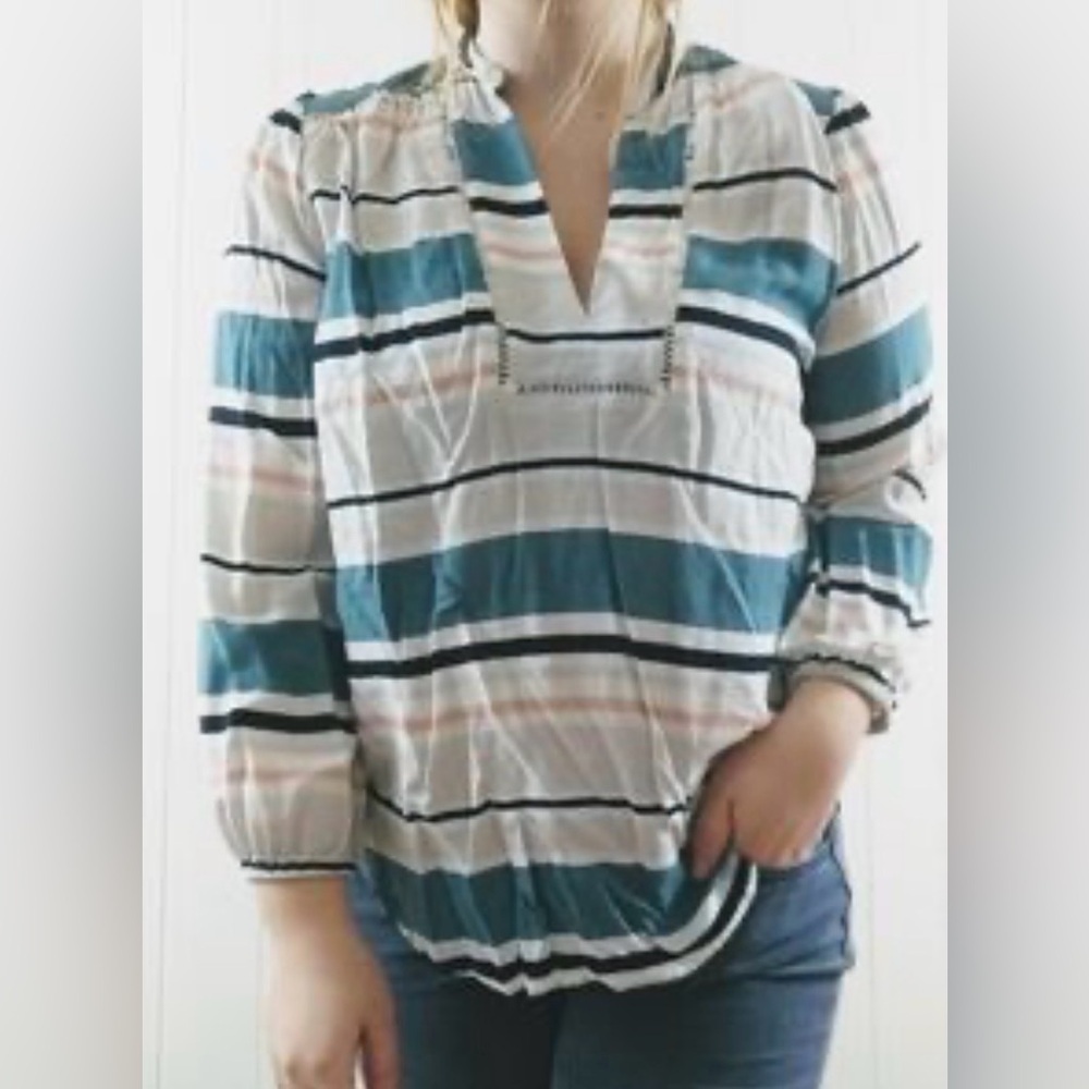 💥LOFT Striped Long Sleeve V- Neck Sailor Collar Top M